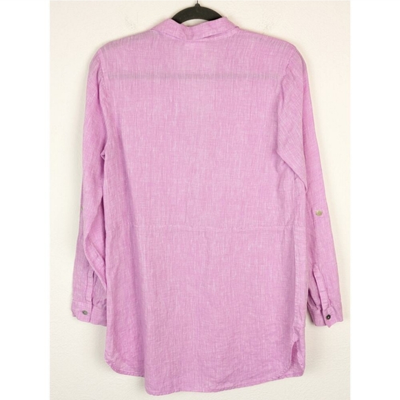 J Jill Love Linen Top Roll Tab Popover Lilac Purple Pink Sz Medium - Picture 3 of 14